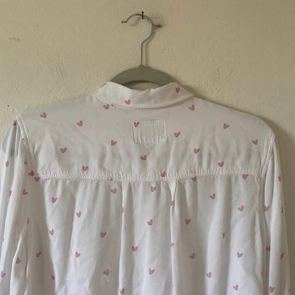 Rails Anthropologie Womens Blouse Crop Val Scribble Heart Size M Button Up White - Picture 11 of 16